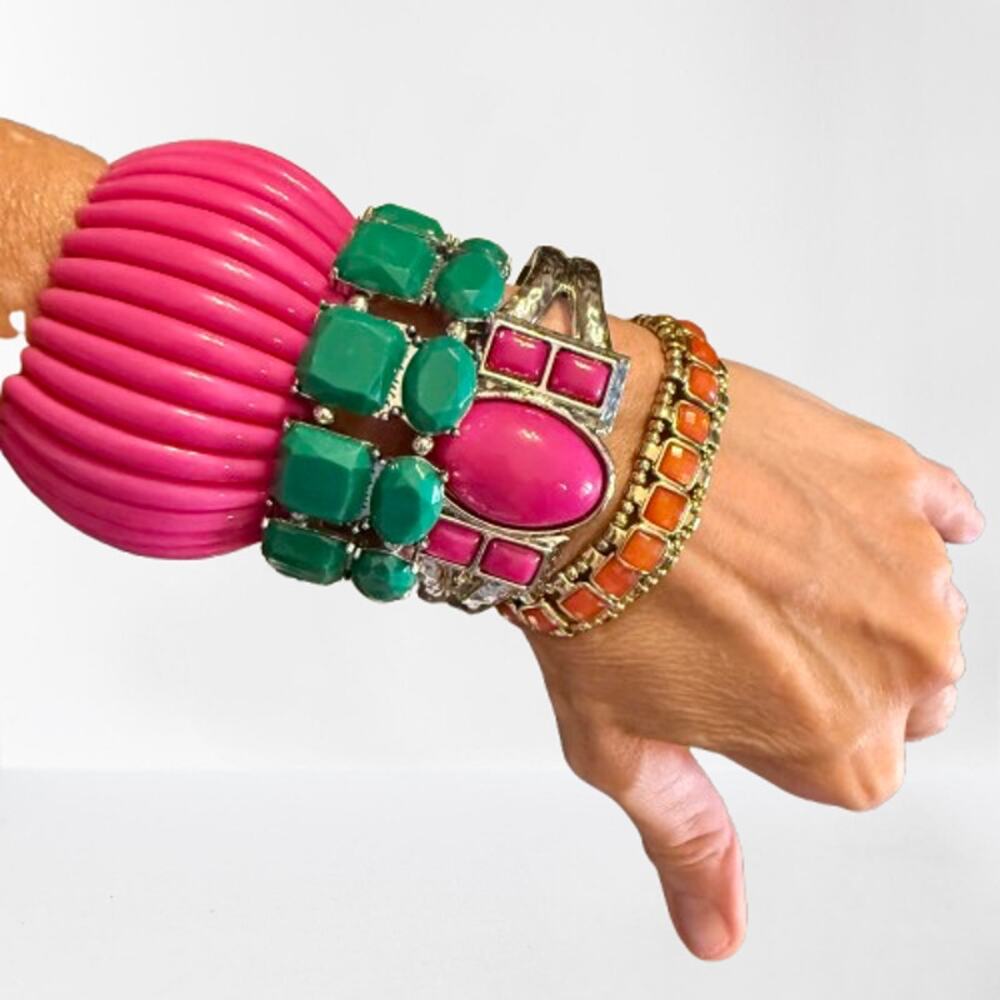 Bundle of 4 Bright Pink Green Peach Colorful Bracelets